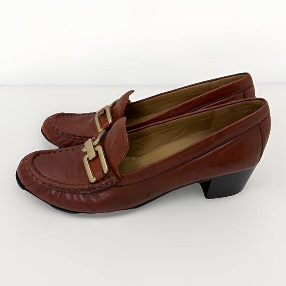 Robert Zur Brown Leather Heeled Loafer Gold Women's Size 9.5 - Picture 1 of 9